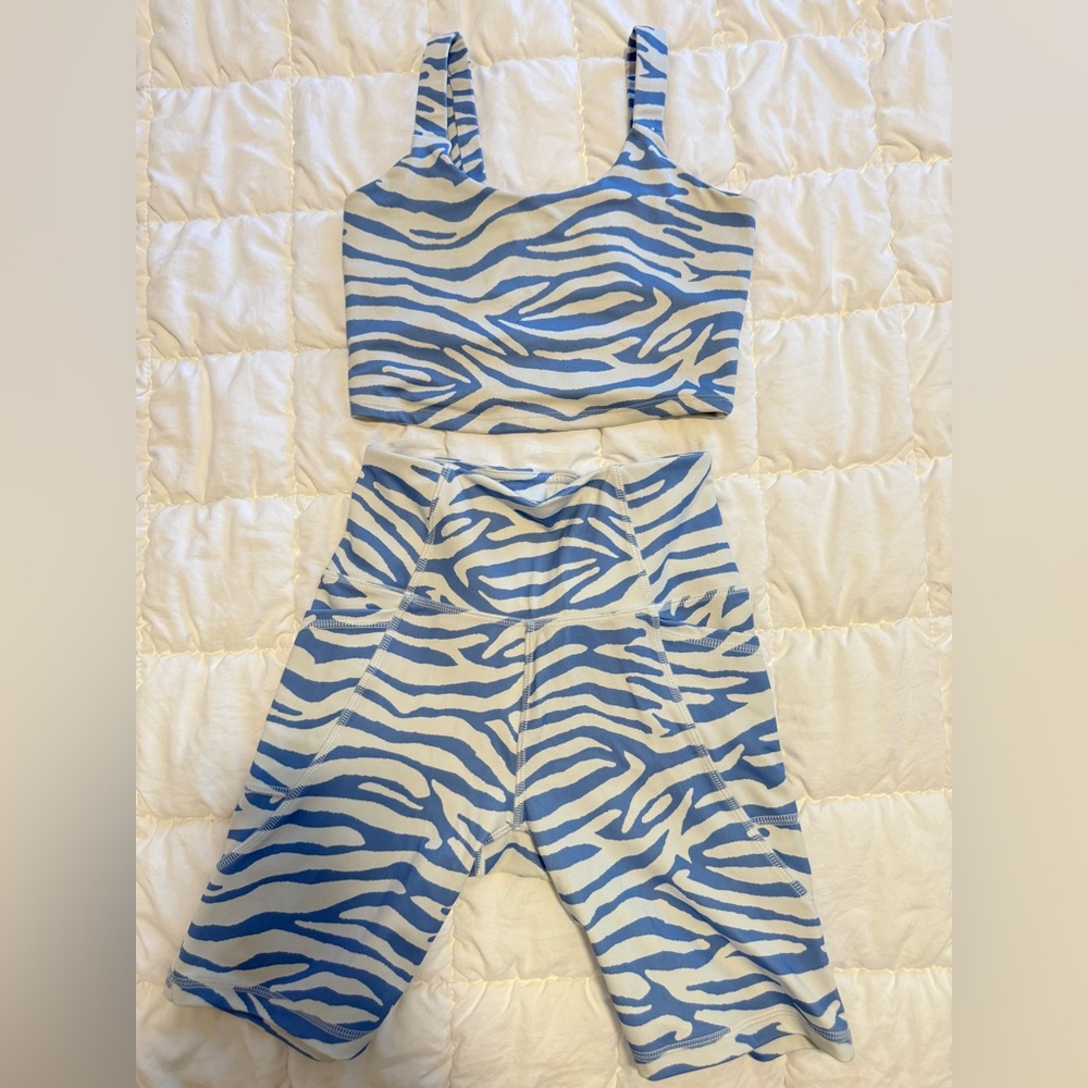 Blue and White Zebra Print Activewear Set